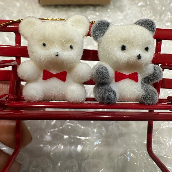 Avon Other - Avon Teddy Bear Collection Ornaments on bench with Red Bows